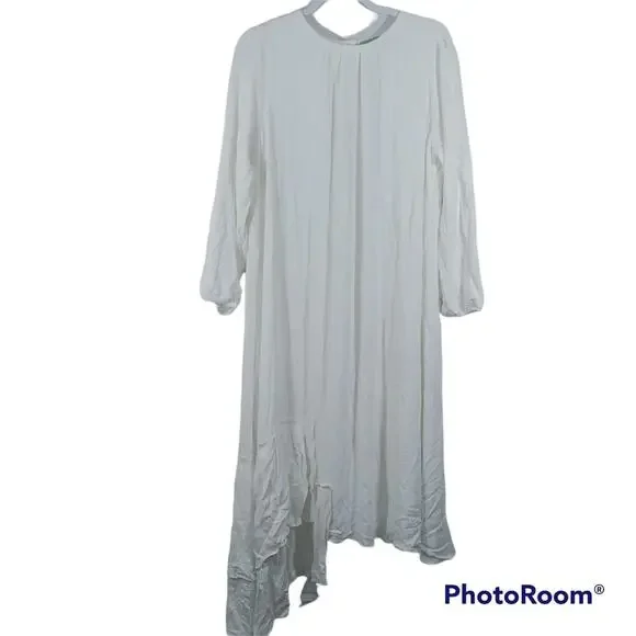 Solika White Asymmetrical Dahlia Dress Lagenlook Minimalist Size L - Picture 1 of 9